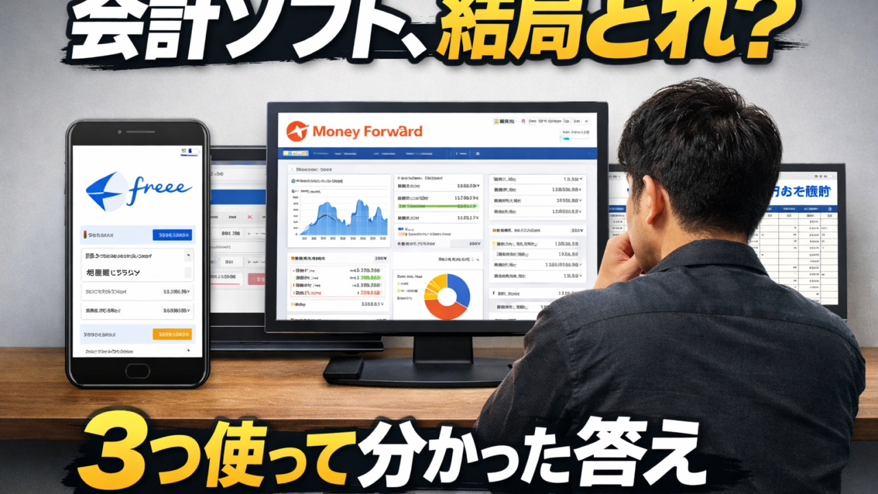 会計ソフトがどれが良いか実際に使って比較している画像