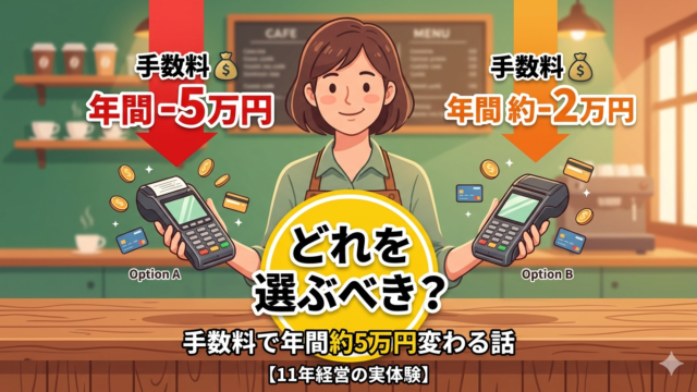 カフェのキャッシュレス決済で手数料が安い決済方法を選んでる画像